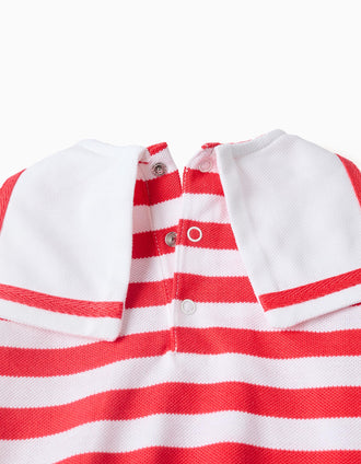 Fofo de malha de algodão às riscas para recém-nascidos, vermelho/branco