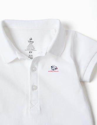 Body-polo com estampado Mickey + calções para recém-nascido, branco/azul