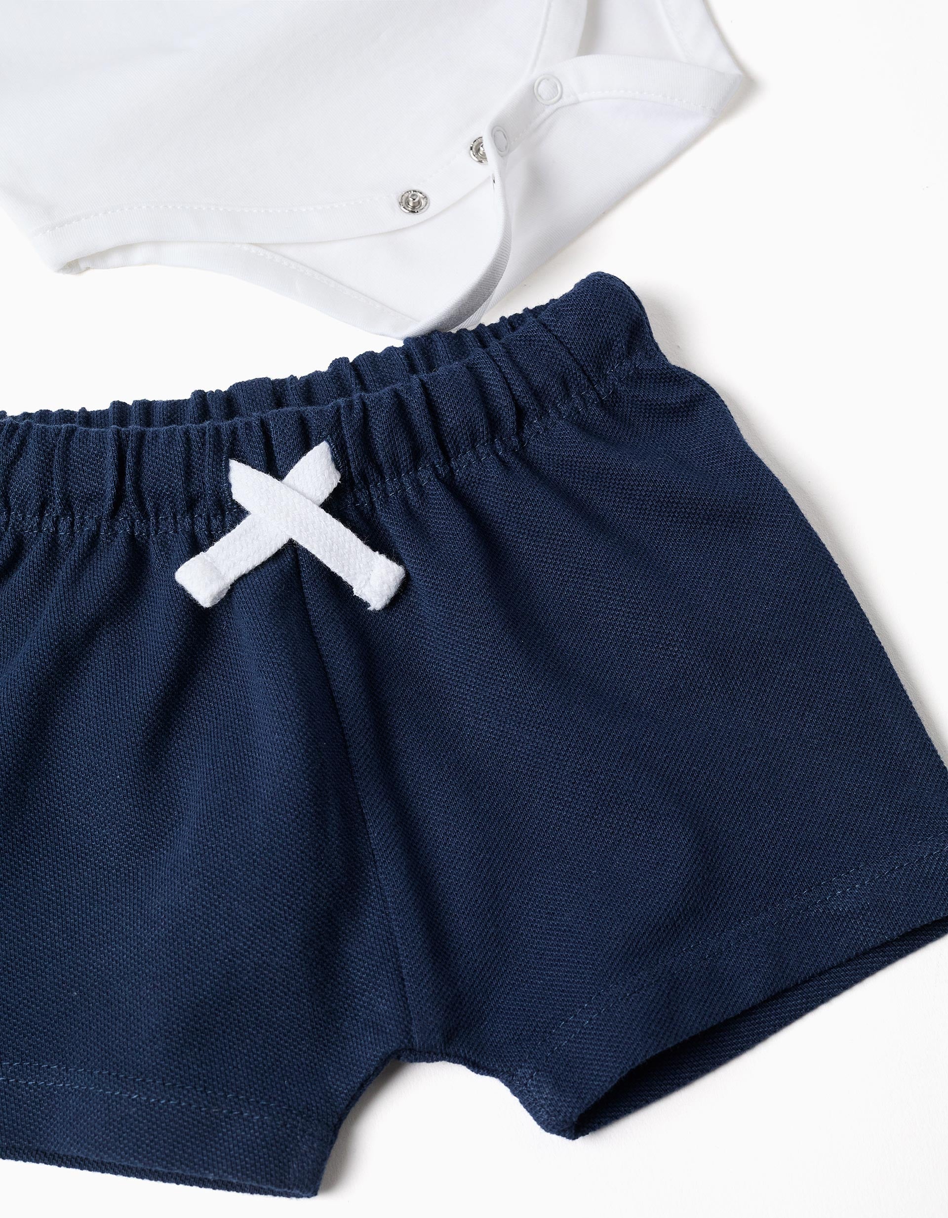 Body-polo avec imprimé Mickey + short pour nouveau-né, blanc/bleu