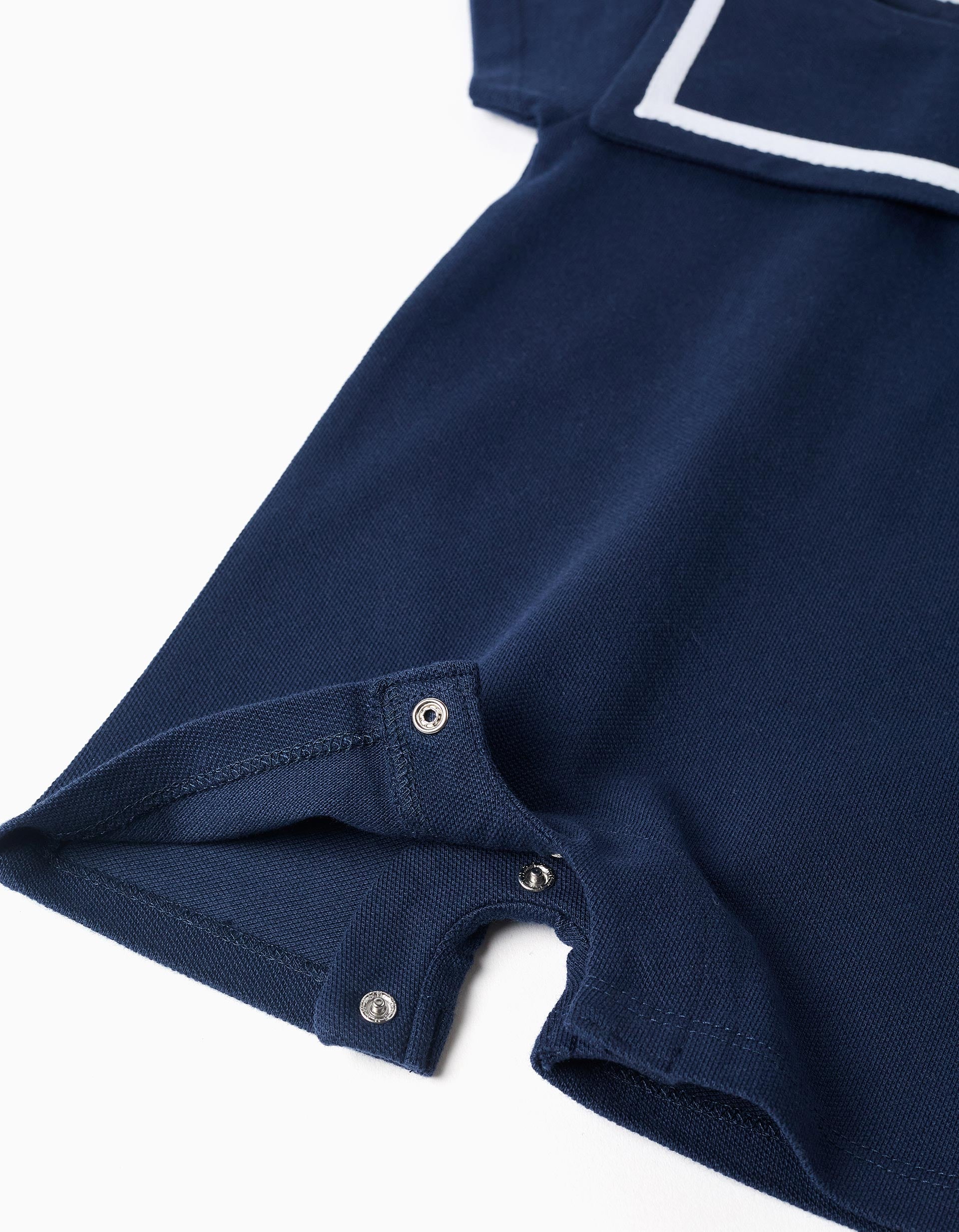 Macacão em piqué com gola marinheiro para recém-nascido, azul-escuro