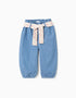 Pantalon en jean paperbag avec ceinture florale pour bébé fille, bleu