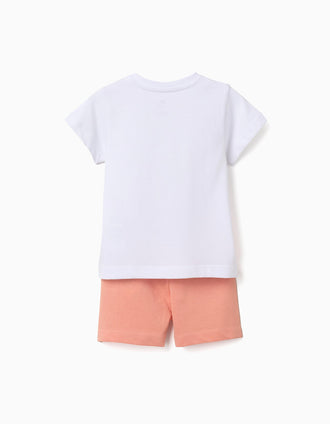 Cotton pyjamas with alligator print for baby boys, white/orange