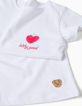 Short sleeve cotton pyjamas with heart print for girls, white/green