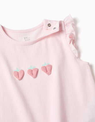 Cotton pyjamas with heart prints and ruffles for baby girls, light pink