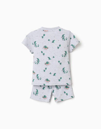 Ribbed cotton pyjamas with alligator motif for baby boys, light grey