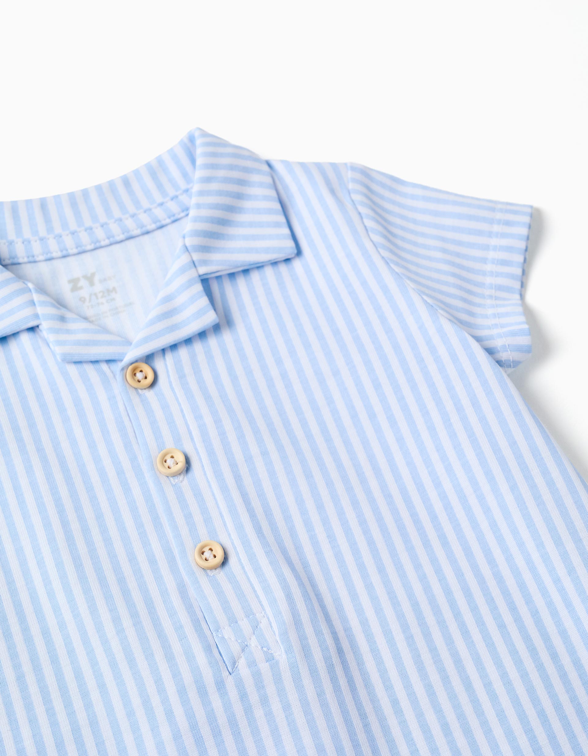 Combishort en coton à rayures pour nouveau-né et bébé, blanc/bleu