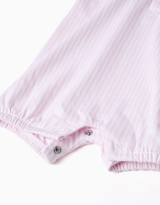 Cotton romper with stripes for newborn and baby girls, white/pink