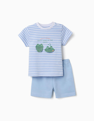Cotton pyjamas with alligator print for baby boys, white/blue