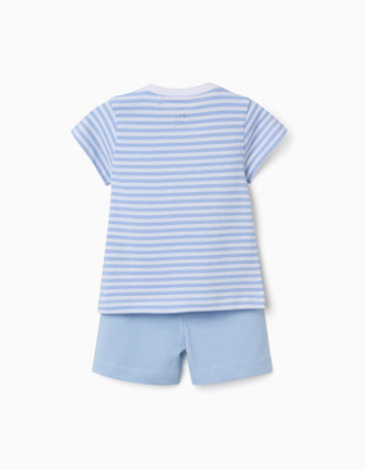 Cotton pyjamas with alligator print for baby boys, white/blue