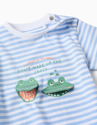 Cotton pyjamas with alligator print for baby boys, white/blue