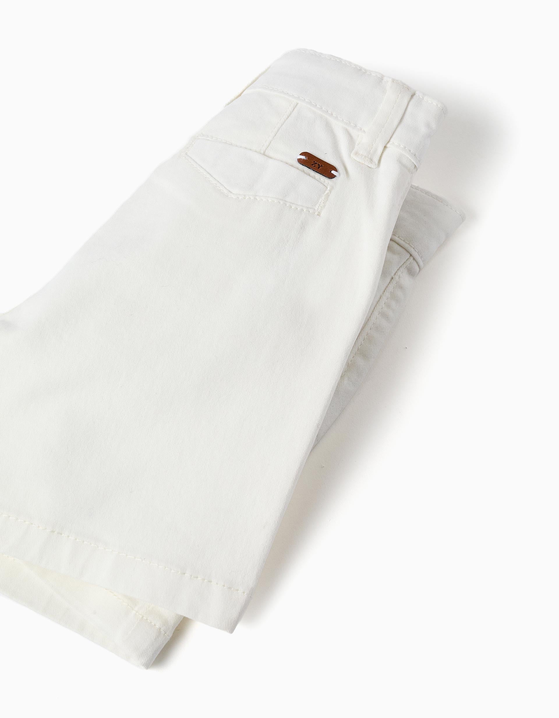 Midi twill shorts with removable braces for baby boys, white