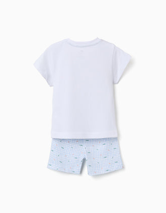 Short sleeve cotton pyjamas with alligator prints for baby boys, white