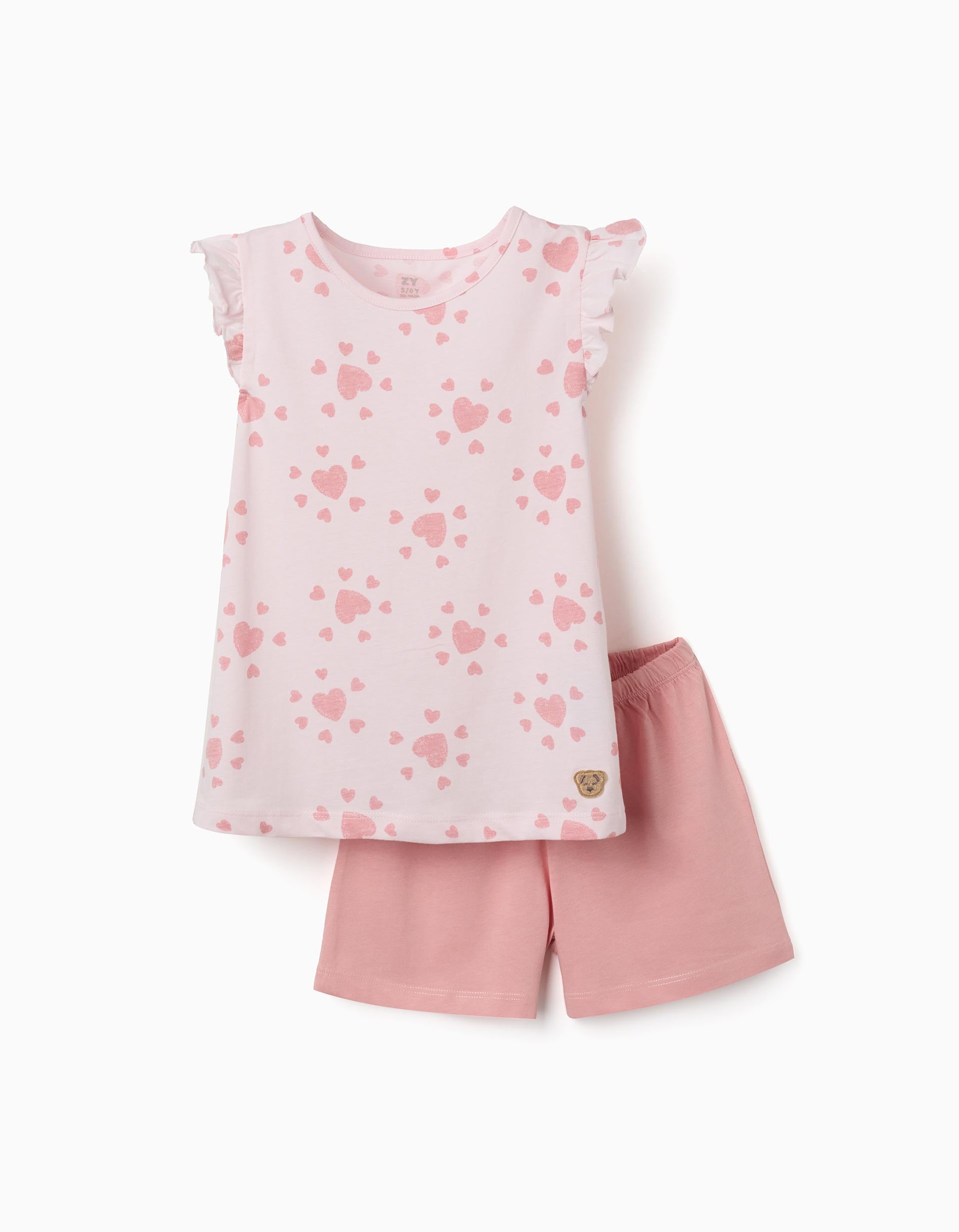 Pyjama en coton à motif cœur et volants pour fille, rose