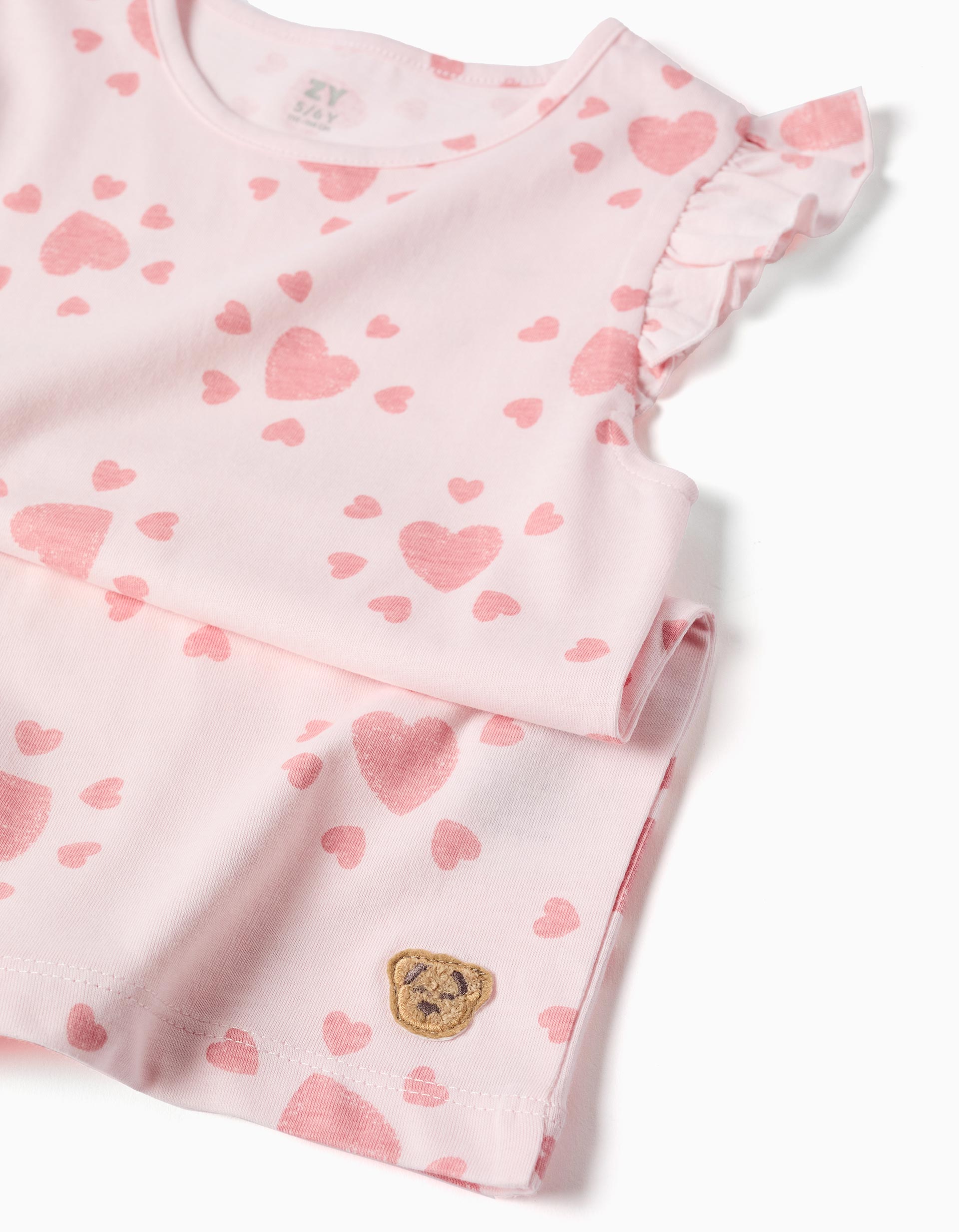 Pyjama en coton à motif cœur et volants pour fille, rose