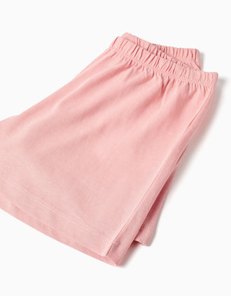 Cotton pyjamas with heart motif and ruffles for girls, pink