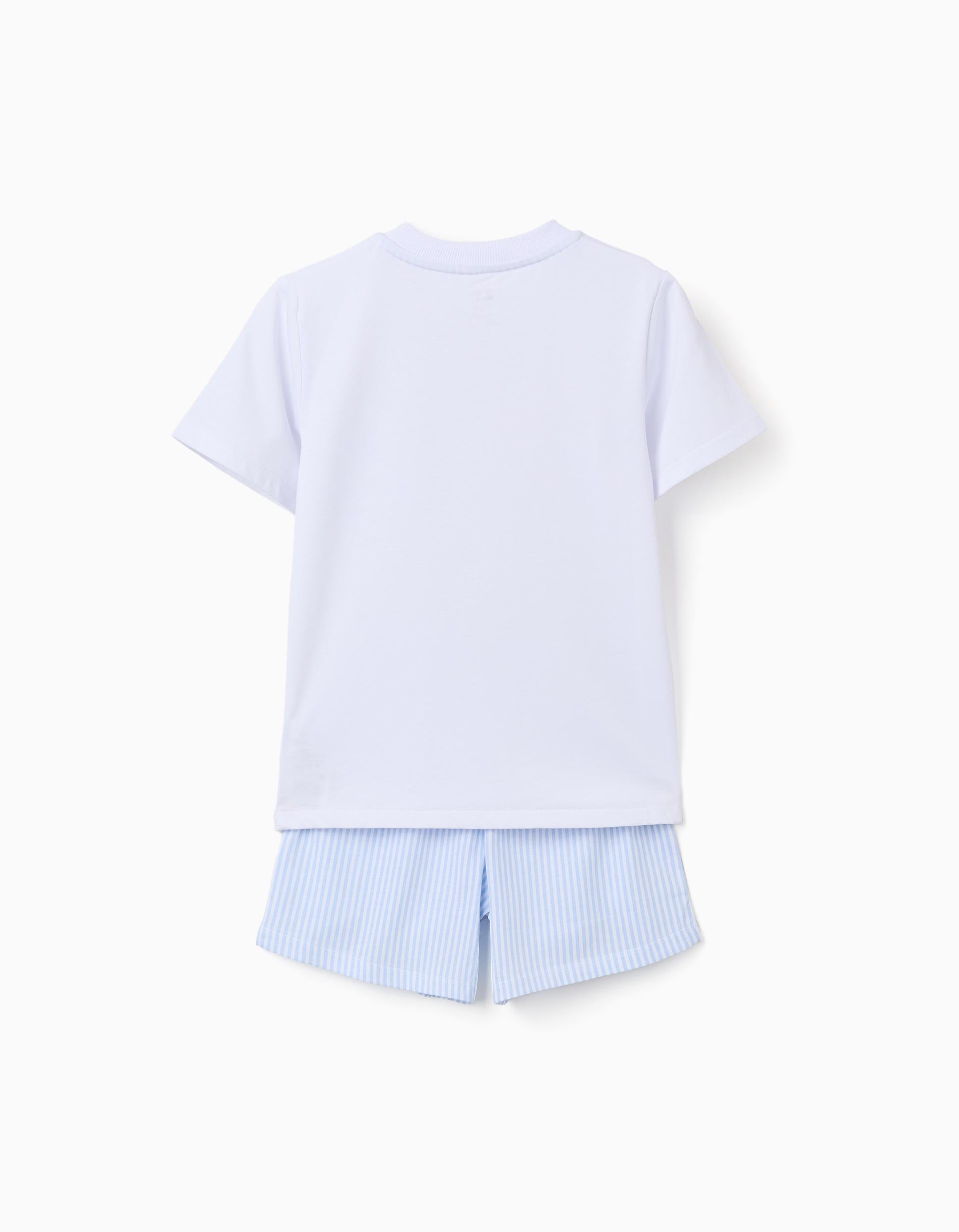 Pijama corto de algodón a rayas para niño, blanco/azul