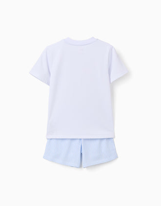 Short sleeve cotton pyjamas with stripes for boys, white/blue
