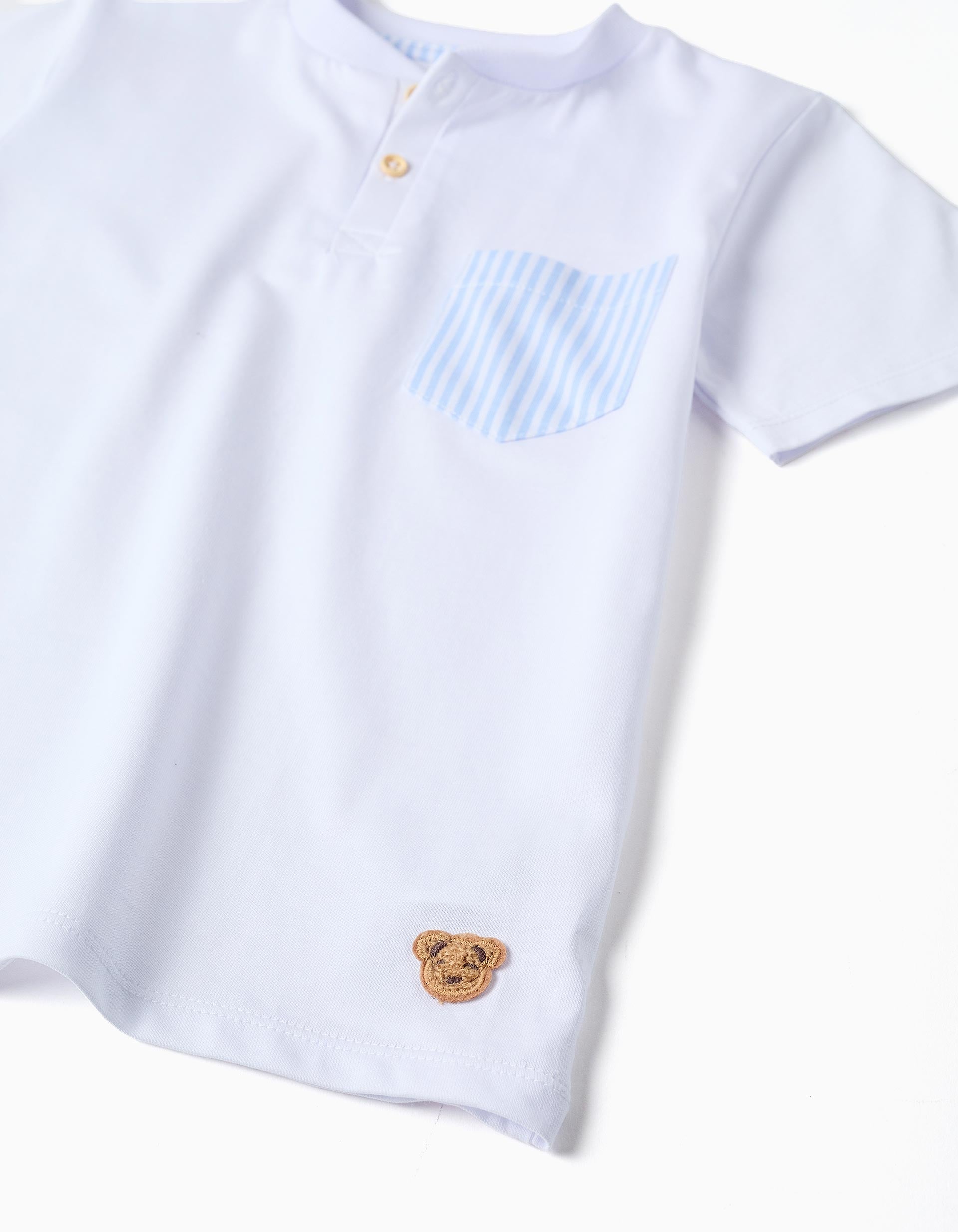 Pijama corto de algodón a rayas para niño, blanco/azul