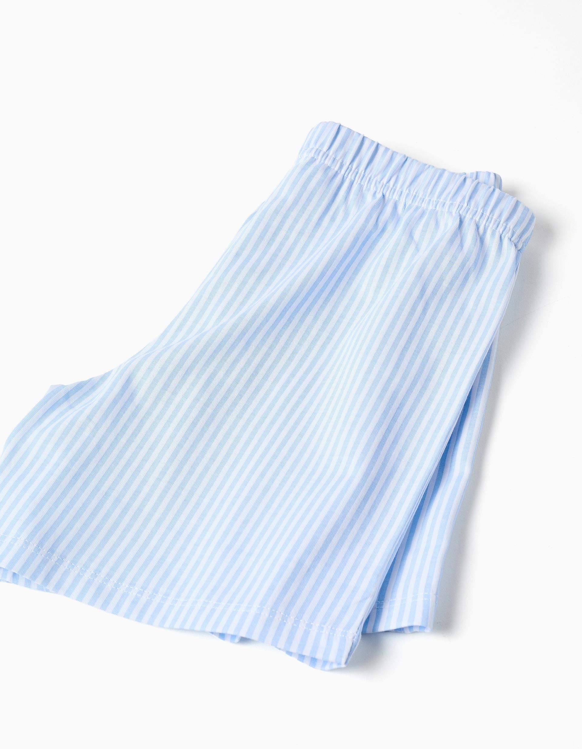 Pijama corto de algodón a rayas para niño, blanco/azul