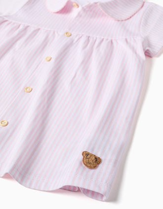 Pyjama court en coton à rayures pour fille, blanc/rose
