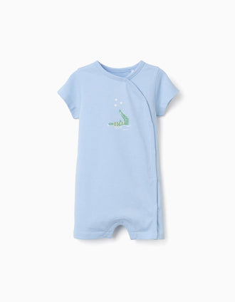Cotton romper with crocodile print for newborn and baby boys, blue