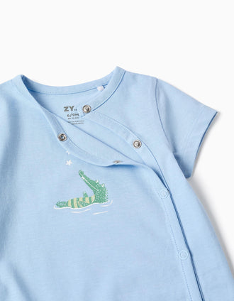 Cotton romper with crocodile print for newborn and baby boys, blue