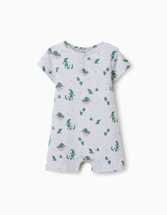 Ribbed romper with alligator motif for newborn and baby boys, grey
