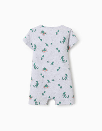 Ribbed romper with alligator motif for newborn and baby boys, grey