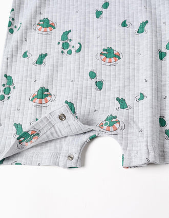 Ribbed romper with alligator motif for newborn and baby boys, grey