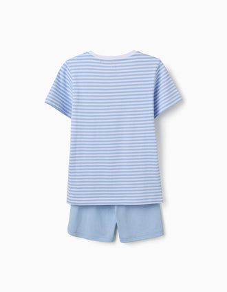 Cotton pyjamas with crocodile glow-in-the-dark print for boys, white/blue