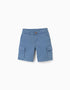 Midi twill shorts with cargo pockets for boys, blue