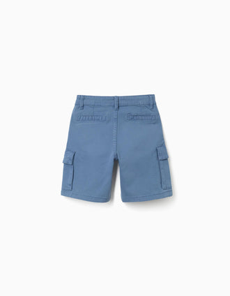 Bermudas midi de sarga con bolsillos cargo para niño, azul