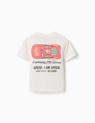 T-shirt en coton avec Flash McQueen pour bébé et garçon, blanc
