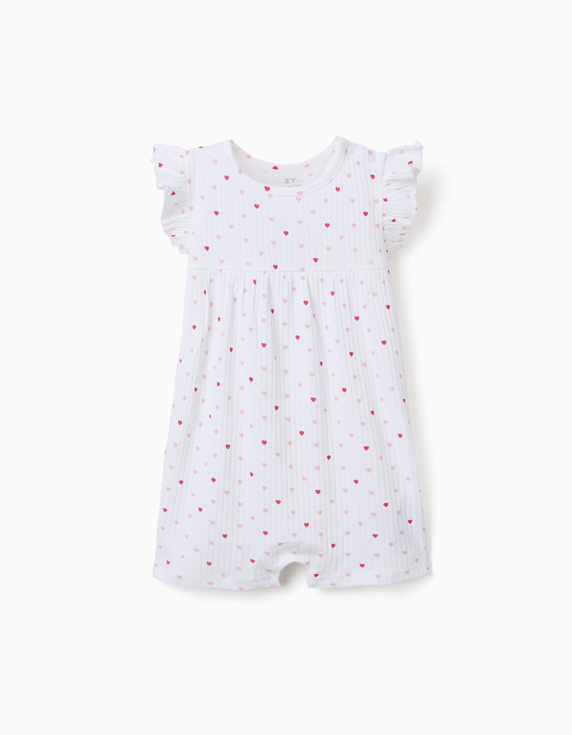 Pijama-macacão canelado com corações para recém-nascida e bebé, branco