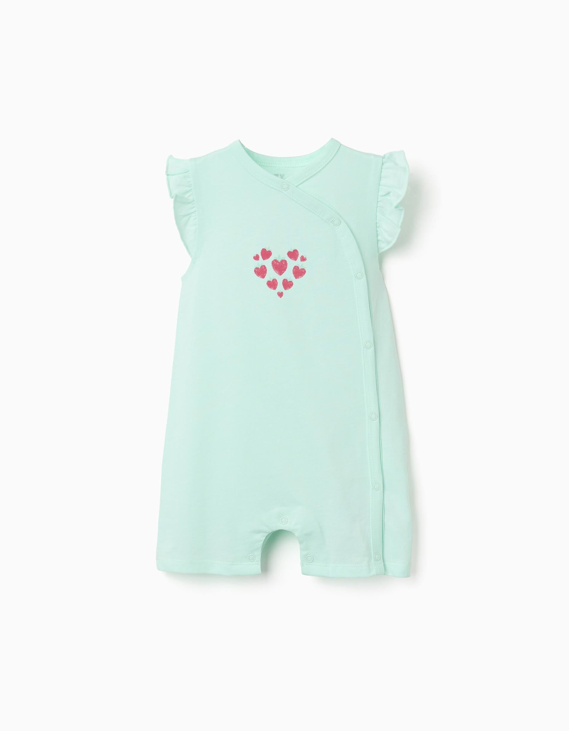 Pijama-macacão de algodão com corações para recém-nascida e bebé, verde