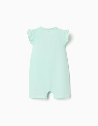 Cotton romper with heart print for newborn and baby girls, light green