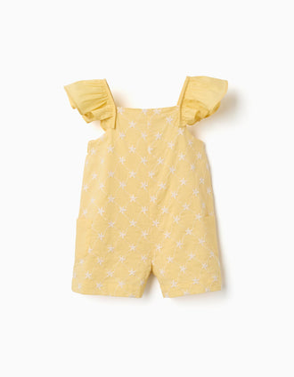 Macacão de algodão com bordado e folhos B&S para bebé menina, amarelo
