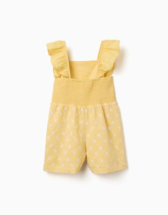 Macacão de algodão com bordado e folhos B&S para menina, amarelo