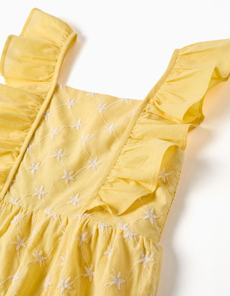 Macacão de algodão com bordado e folhos B&S para menina, amarelo