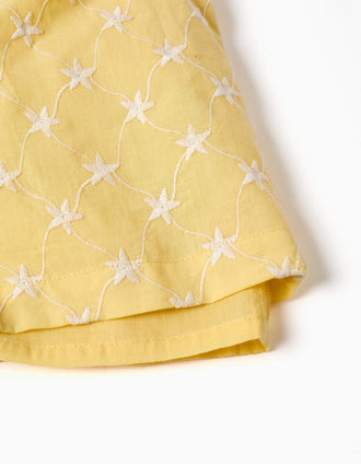 Macacão de algodão com bordado e folhos B&S para menina, amarelo