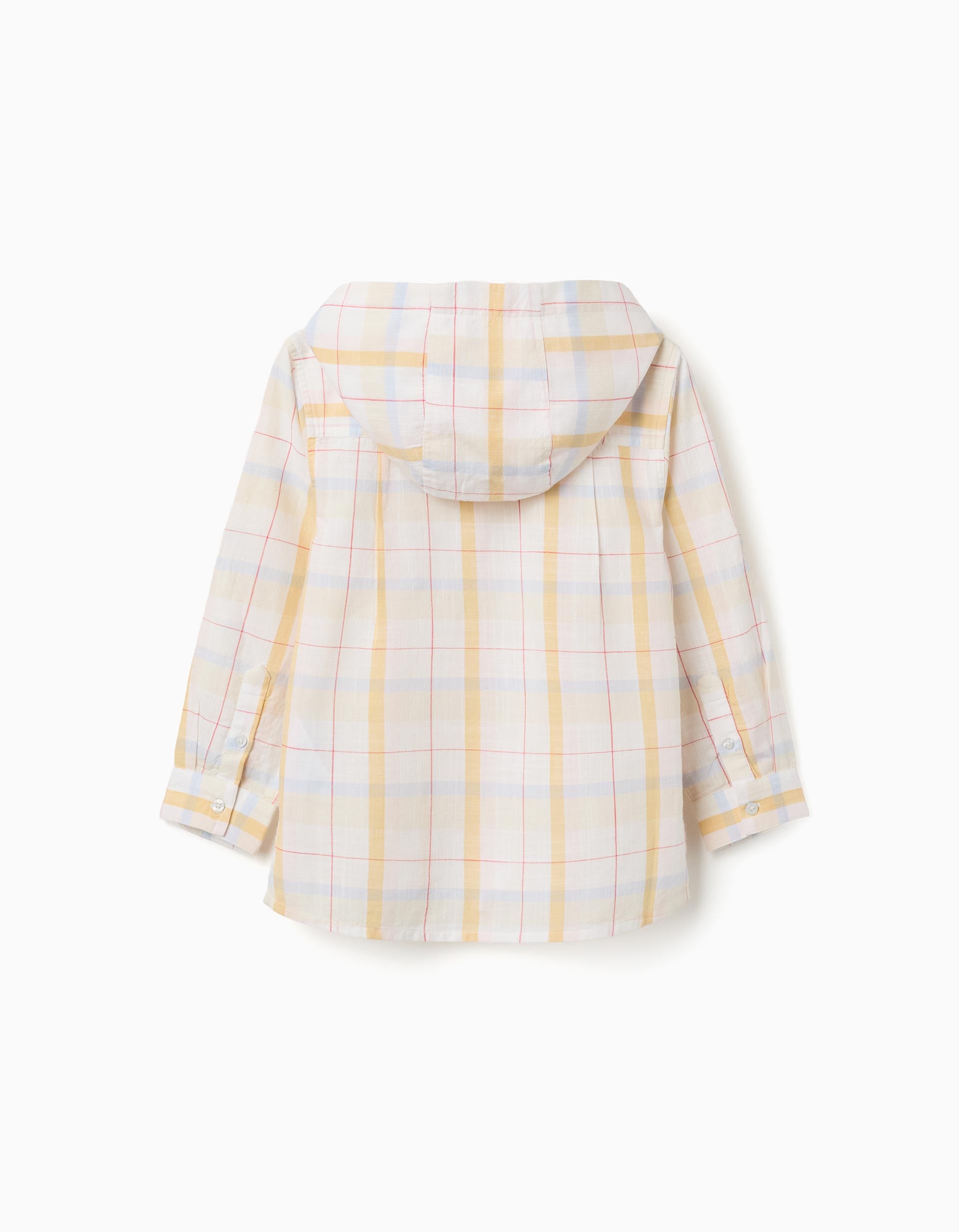 Checked cotton shirt with hood B&S for boys, white/yellow/blue/red