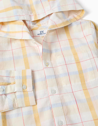 Chemise à carreaux et capuche B&S pour garçon, blanc/jaune/bleu/rouge