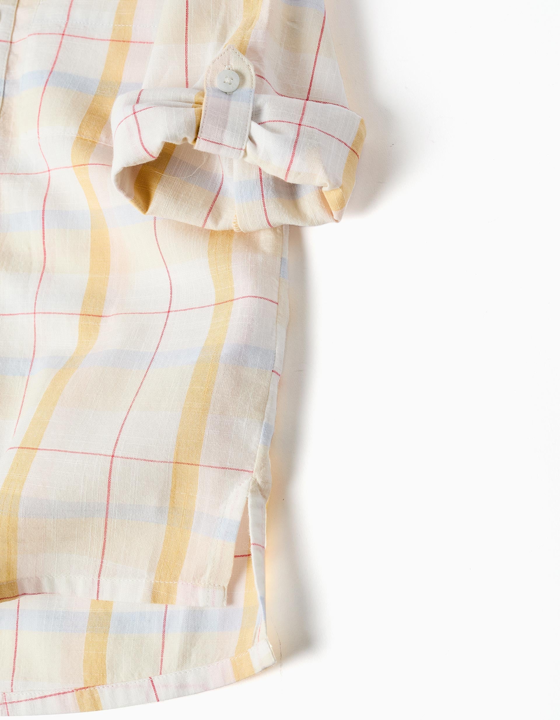 Checked cotton shirt with hood B&S for boys, white/yellow/blue/red