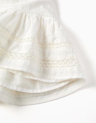Vestido de algodón con mangas tipo capa y cinturón para niña, blanco
