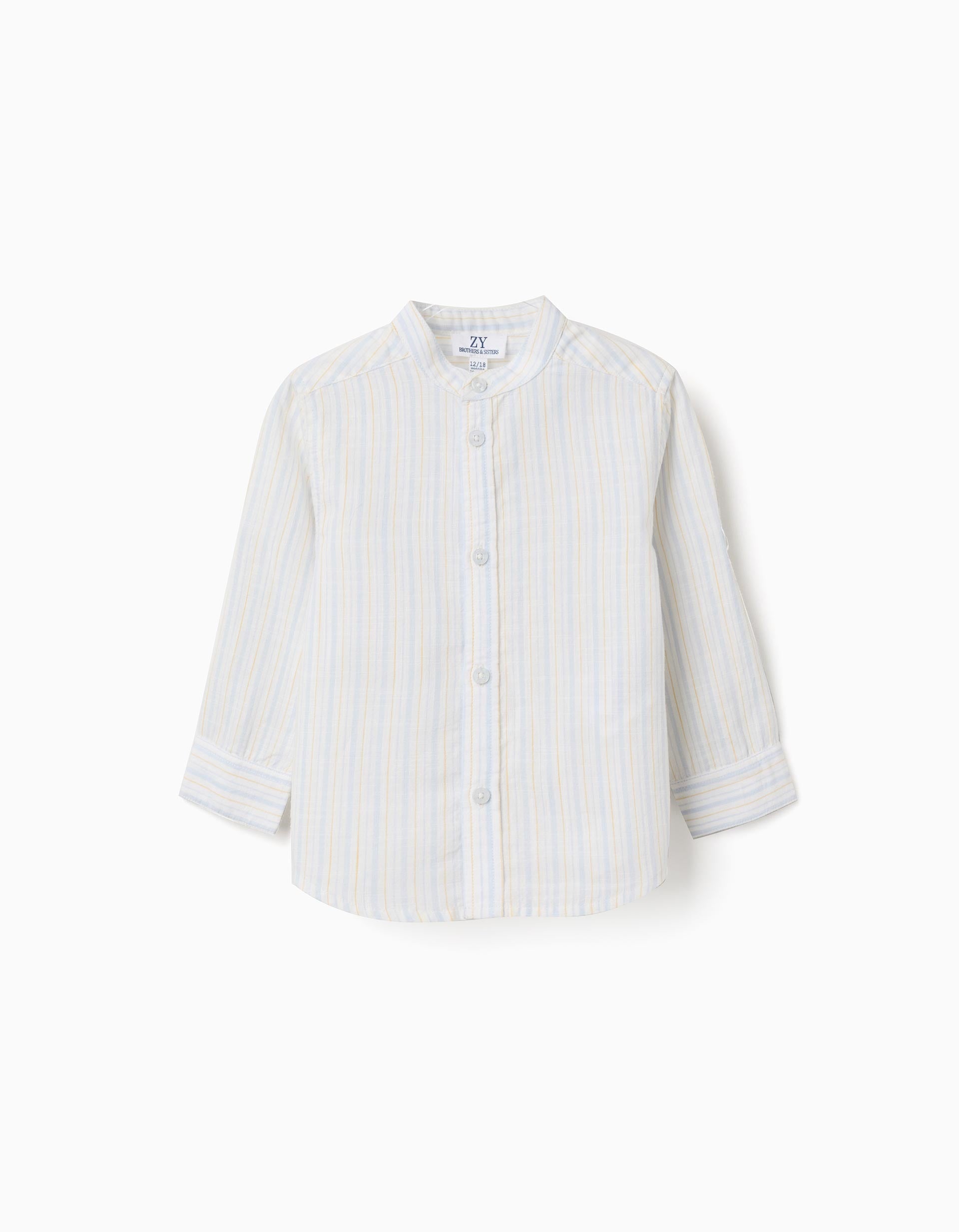 Striped cotton shirt with mao collar B&S for baby boys, white/yellow/blue