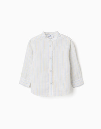 Camisa de algodón a rayas B&S para bebé niño, blanco/amarillo/azul