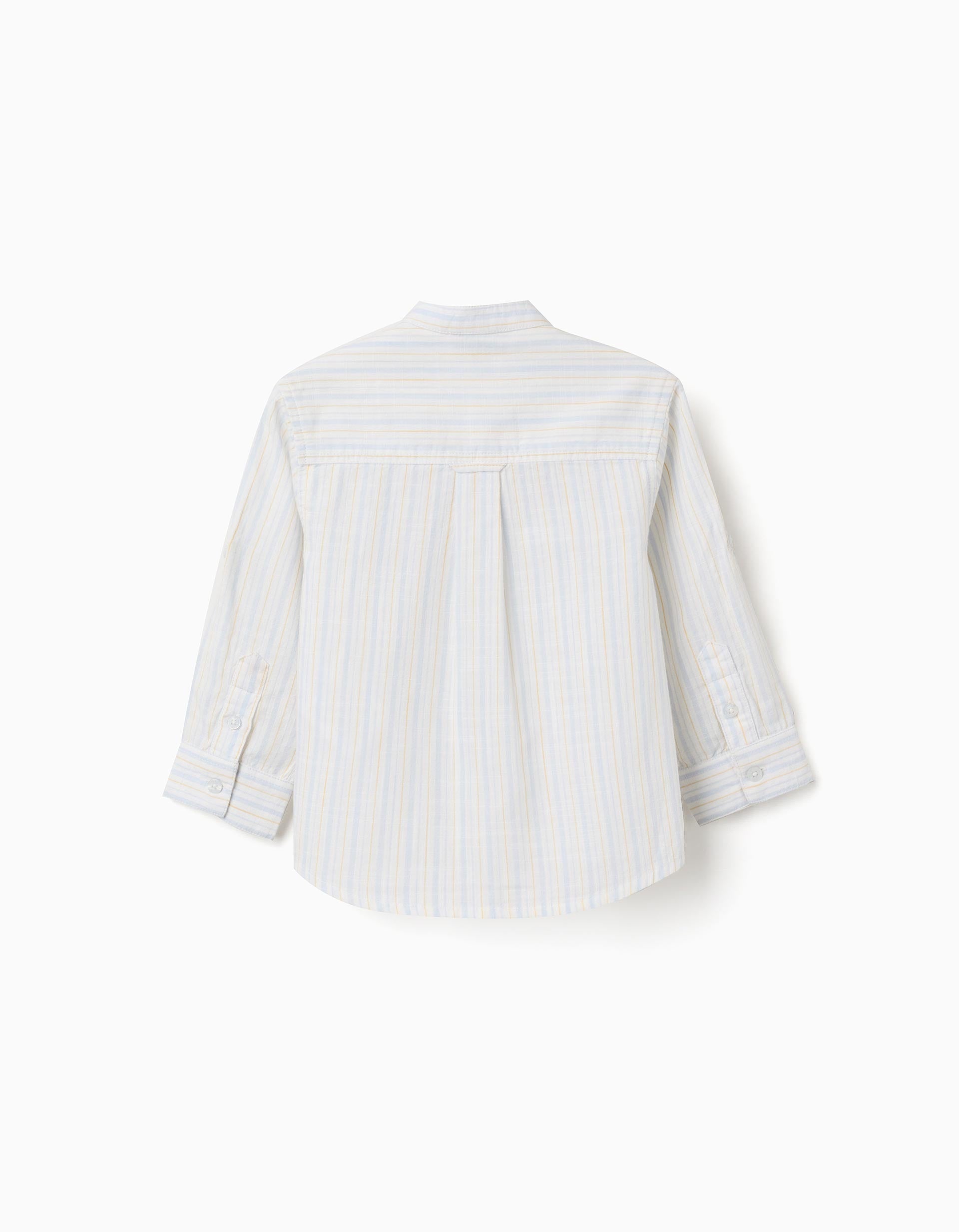 Striped cotton shirt with mao collar B&S for baby boys, white/yellow/blue