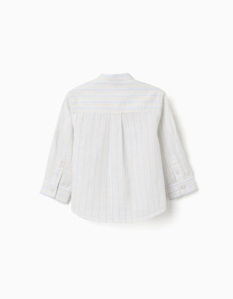 Camisa de algodón a rayas B&S para bebé niño, blanco/amarillo/azul