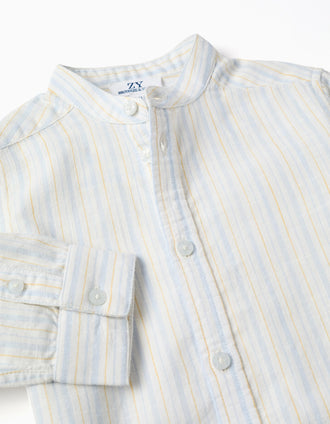 Camisa de algodón a rayas B&S para bebé niño, blanco/amarillo/azul