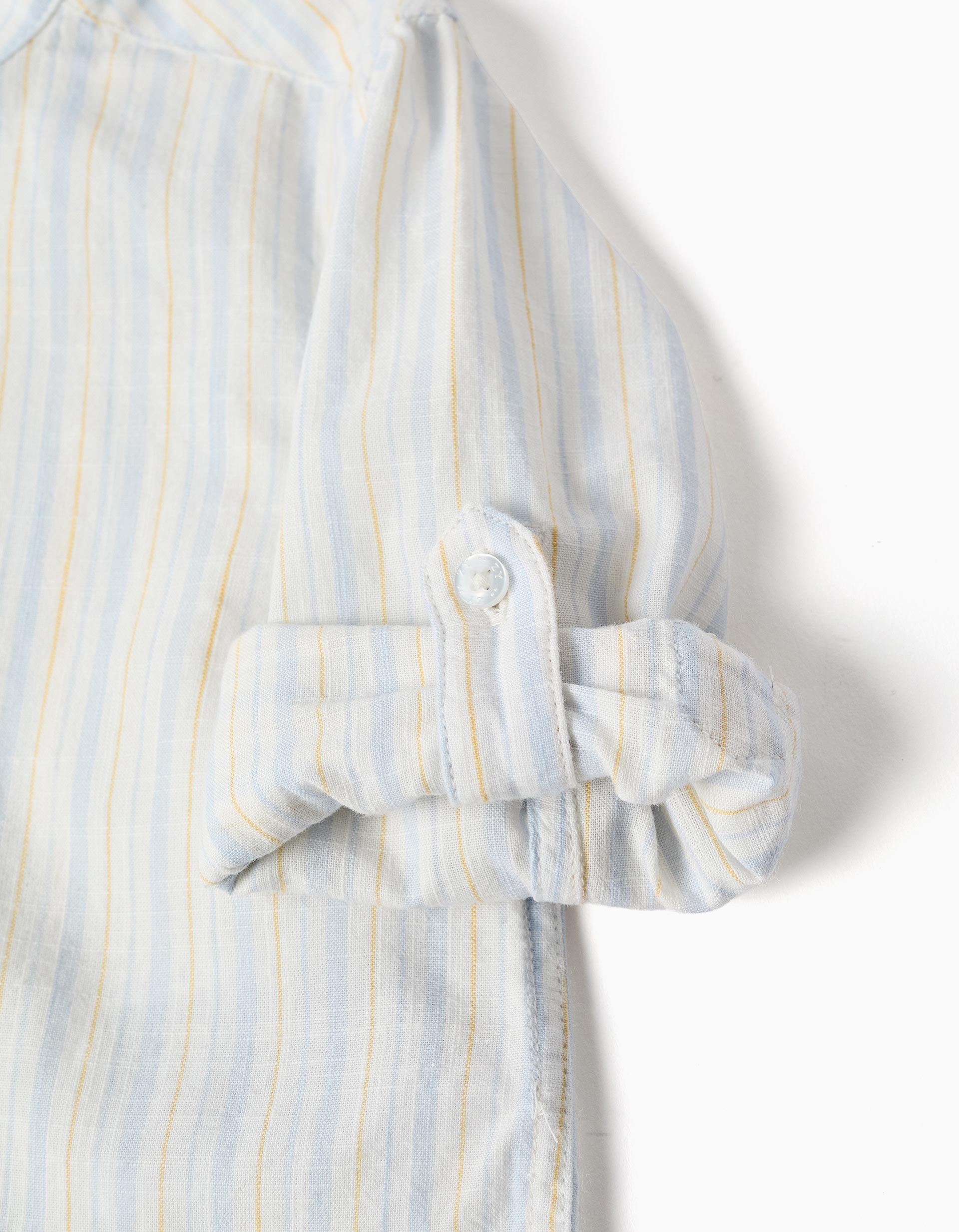 Striped cotton shirt with mao collar B&S for baby boys, white/yellow/blue